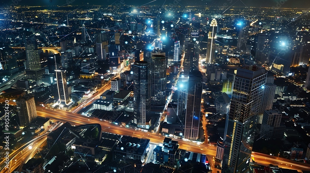 Aufkleber energy digitalization smart city with wireless network and connection technology concept with abstra