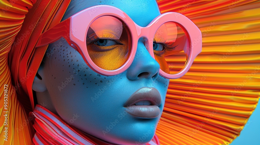 Poster an abstract artistic piece filled with vivid orange and red hues, featuring imaginative shapes and b