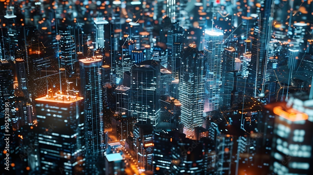 Aufkleber modern city and wireless communication network concept smart city digital transformation vertical vi