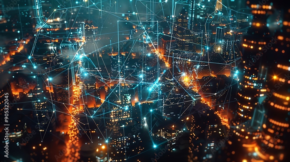 Leinwandbilder smart city and digital transformationbig data connection technology telecommunication and communicat