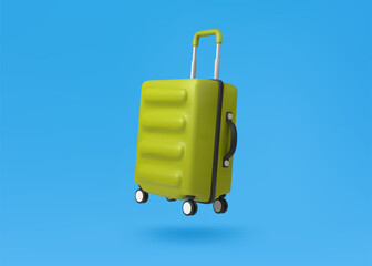 3d Vector Green Suitcase, Summer holiday, Time to travel concept. Eps 10 Vector.