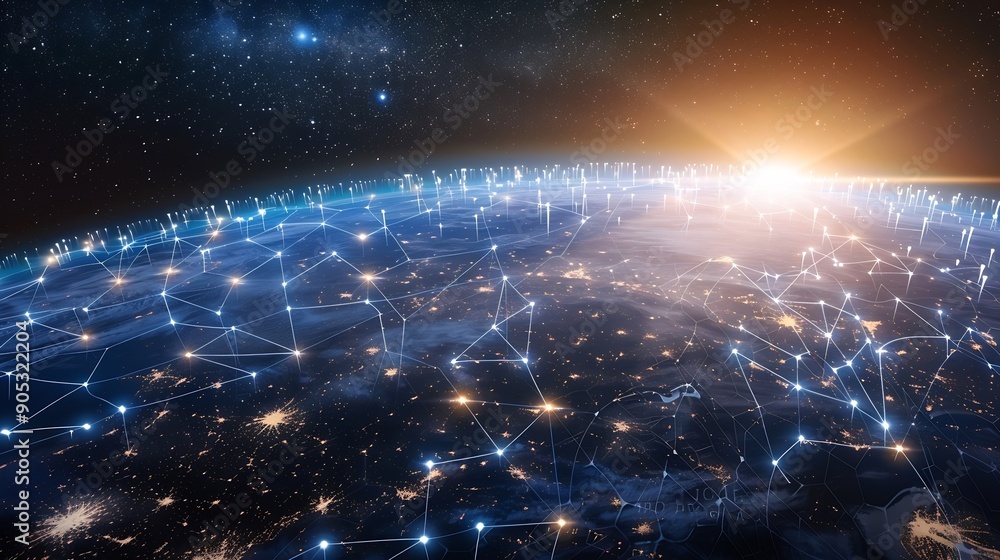 Aufkleber Global network connection covering earth with link of innovative perception  Concept of international trading and digital investment 5G global wireless connection and future of interne : Generative AI