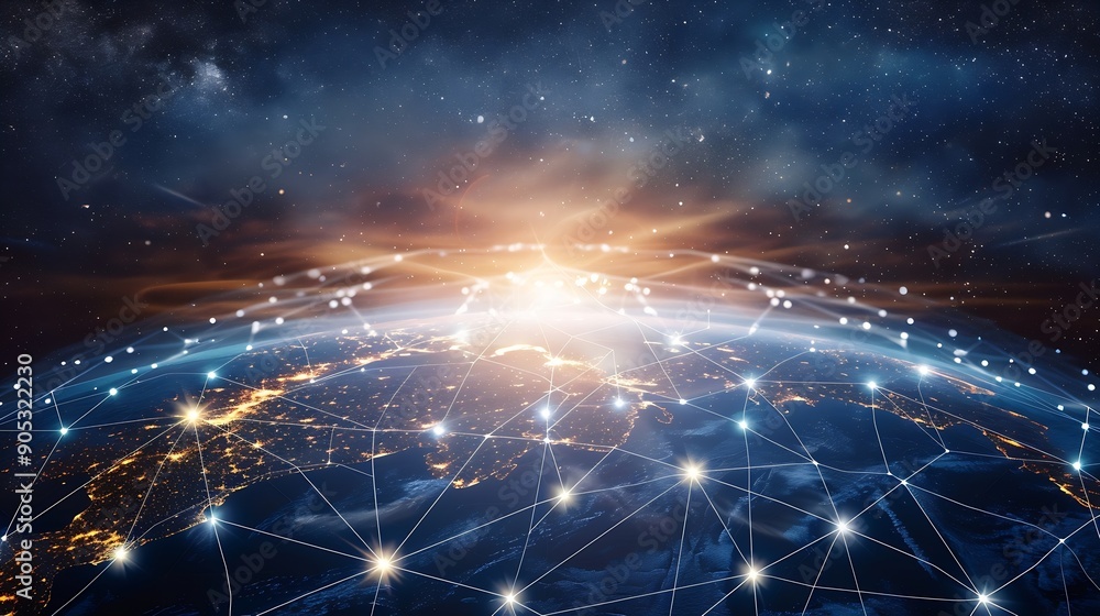 Poster global communication network concept worldwide business iot internet of things concept : generative 