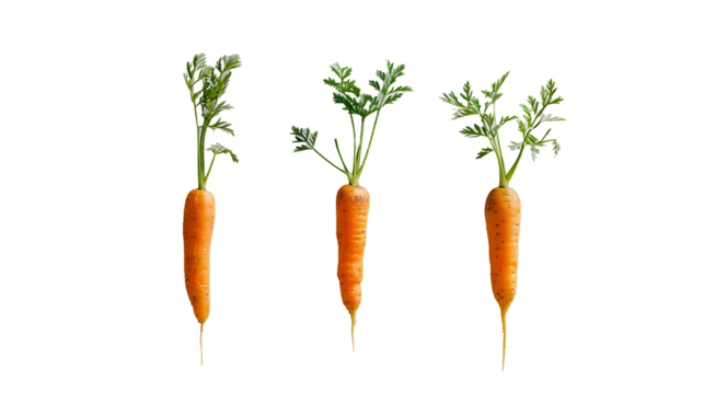 fresh carrot in a row isolated on a transparent background