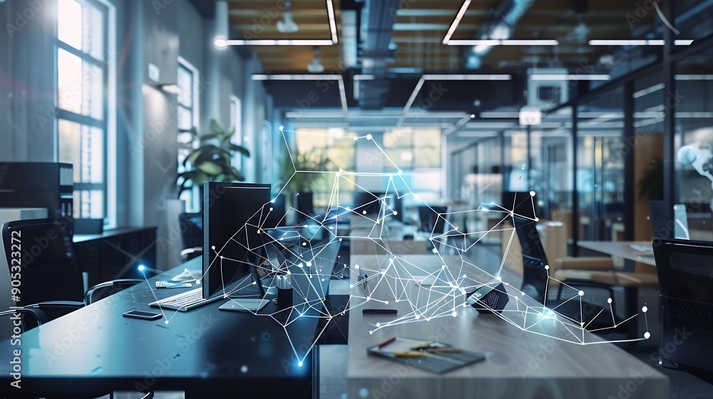 Poster modern office and communication network concept smart office internet of things : generative ai