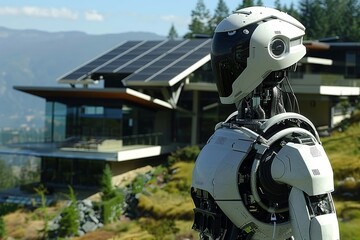 Sleek service robot assisting in a modern home, epitomizing smart living and automated domestic technology