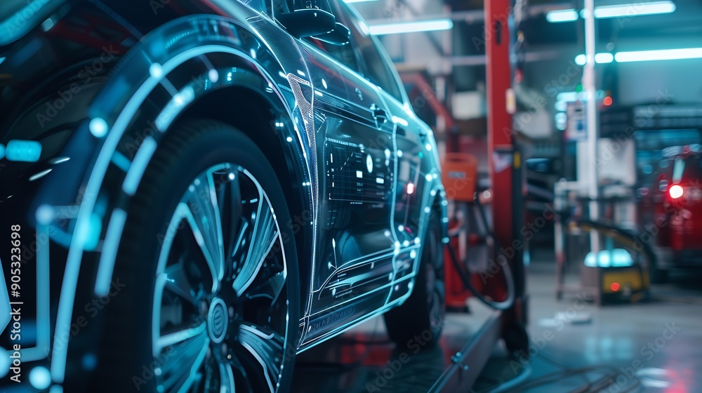 Poster ev electric vehicle technology industry concept futuristic virtual graphic touch user interface on s