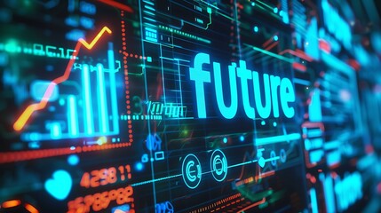 Fototapeta premium Futuristic Digital Display with Savings Data and Holographic Graphs