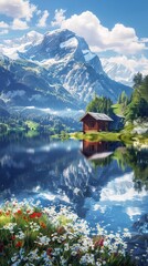 Tranquil Lake Reflecting the Surrounding Forest. AI generated illustration