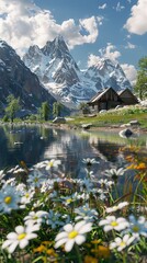 Fototapeta premium Tranquil Lake Reflecting the Surrounding Forest. AI generated illustration