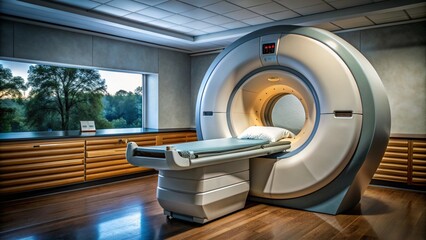 Demonstration of medical equipment, in the hospital premises, ultrasound, MRI, CT, X-ray machine, massage chair