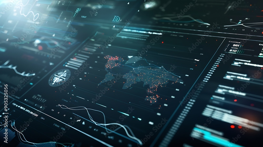 Aufkleber Data analytics automated with AI technology Big data business analytics and artificial intelligence automation Dashboard report with sales and operations charts and KPI insights on tou : Generative AI
