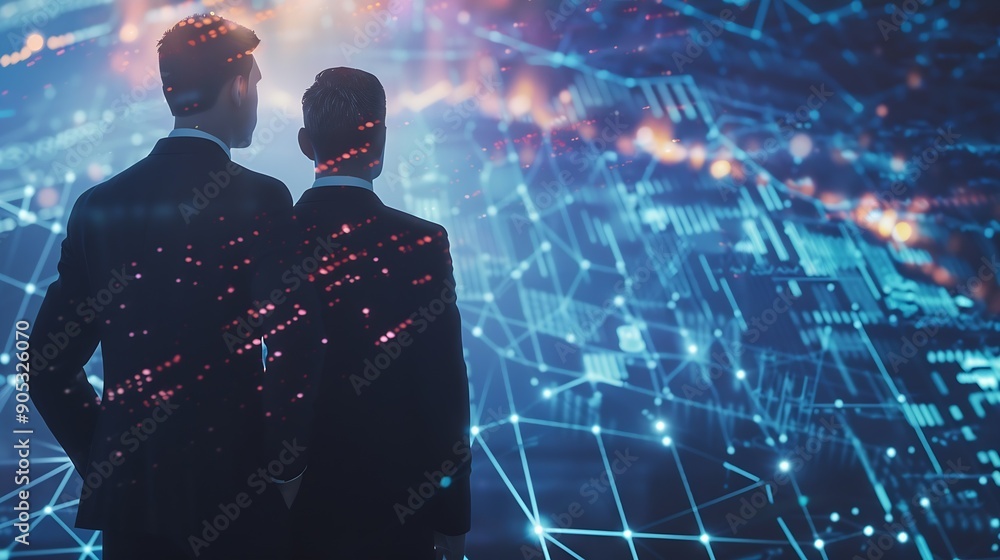 Poster Businessmen use the intelligence of AI Search for data information to growth business and add new customers on the global network Data exchange CRM Customer service Teamwork HR recruit : Generative AI