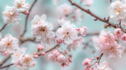 Obraz premium Delicate cherry blossoms on branches, seamless background