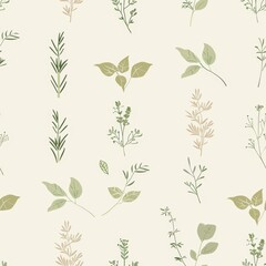 Seamless Botanical Pattern with Elegant Pastel Leaves