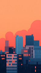 Stunning city skyline at sunset with vibrant colors illuminating the buildings and clouds, creating a captivating urban landscape.