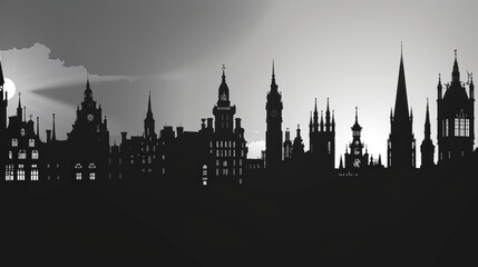 Fototapeta premium Majestic Silhouette of a Historic City Skyline at Dusk