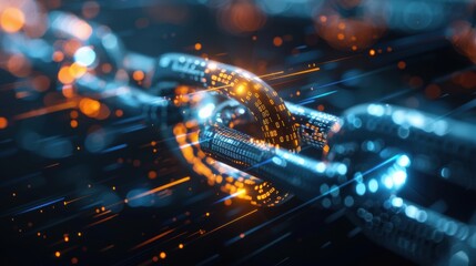 A chain of links with a glowing orange and blue center