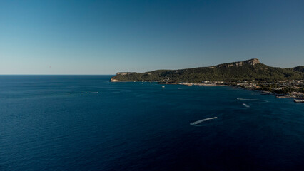 Aerial view of of coastal area of Kemer, Turkish beach resort city