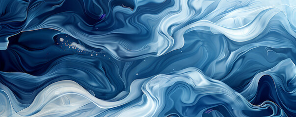 Obraz premium A sapphire blue background with fluid, swirling patterns in deep blue and white, creating a sense of movement and elegance with a smooth gradient transition.