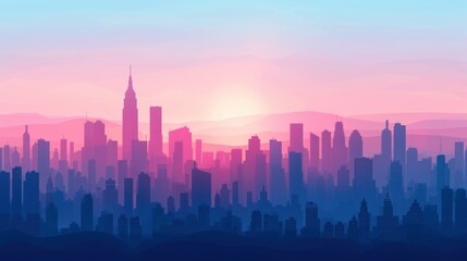 Fototapeta premium Urban Silhouette at Twilight - Cityscape Buildings Against Gradient Skyline