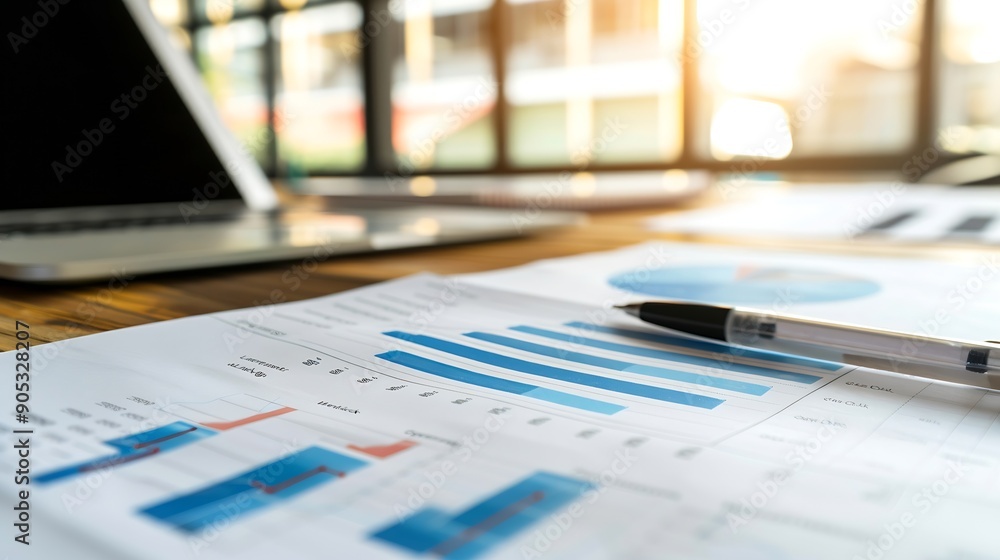 Poster Analysis data for business and data management system concept report with graph or chart and metrics connected to database Corporate strategy for finance operations sales marketing : Generative AI