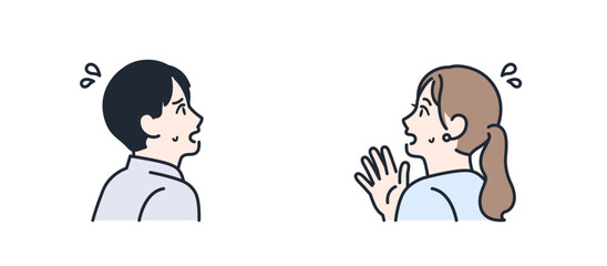 Naklejka premium 焦る 困惑 ビジネスパーソン 横顔 カラーイラスト