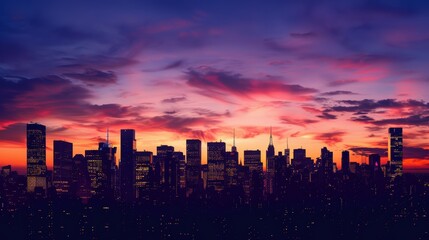 Fototapeta premium Urban Twilight Silhouette - Modern City Skyline in Dusk Light