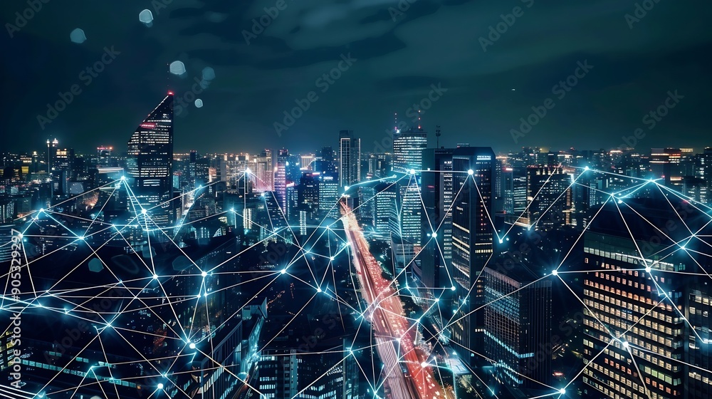 Leinwandbilder smart city and digital transformationbig data connection technology telecommunication and communicat