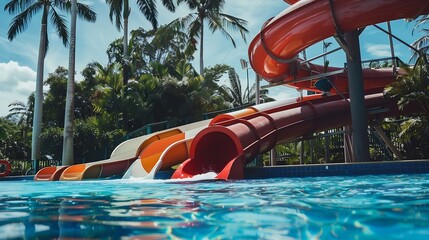 Water Slider Siam Amazing Park Water Park Funny Happy activity fresh cool in Summer season : Generative AI