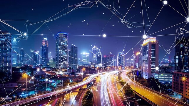 Modern city and wireless communication network concept Smart city Digital transformation Visual with copy space for advertisements and banners : Generative AI