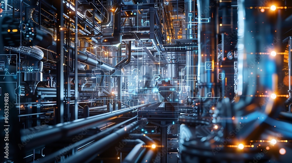 Poster Industrial network concept Factory automation Digital transformation Wide image for banners advertisements : Generative AI