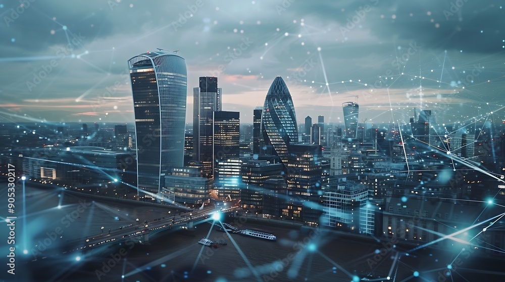 Poster abstract technology background in london for global business concept : generative ai