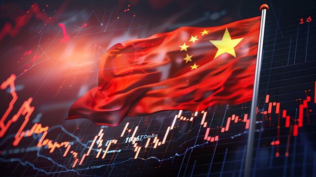 China flag with stock market finance economy trend graph digital technology : Generative AI