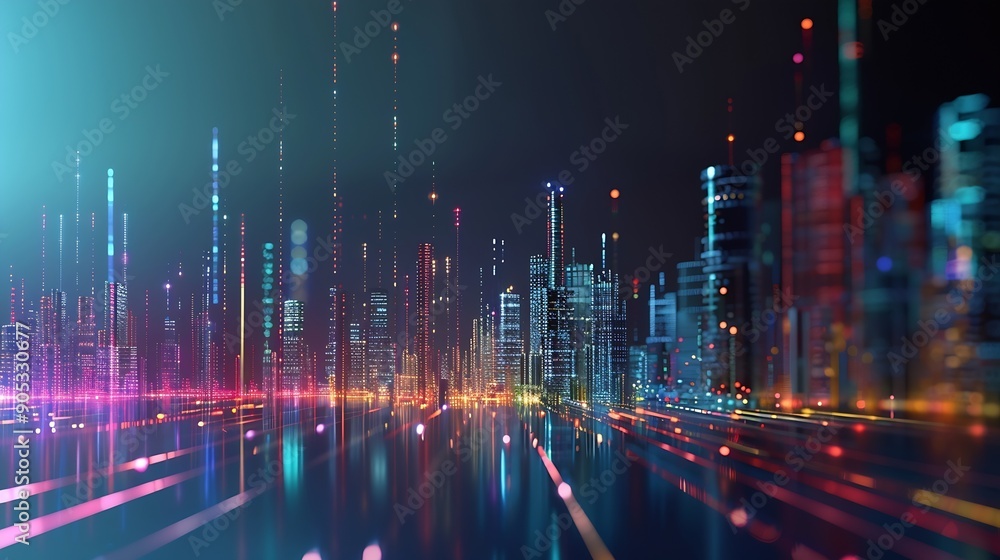 Fototapete Smart city and abstract dot point connect with gradient line big data connection technology concept : Generative AI