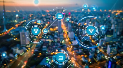 Smart city and intelligent communication network of things wireless connection technologies concept : Generative AI