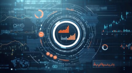 Fototapeta premium Futuristic data visualization interface with charts and graphs, representing advanced analytics and digital information technology.