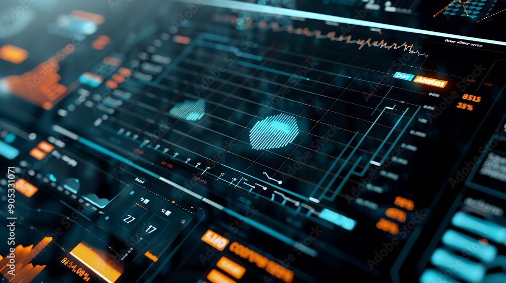 Aufkleber Data analytics automated with AI technology Big data business analytics and artificial intelligence automation Dashboard report with sales and operations charts and KPI insights on tou : Generative AI
