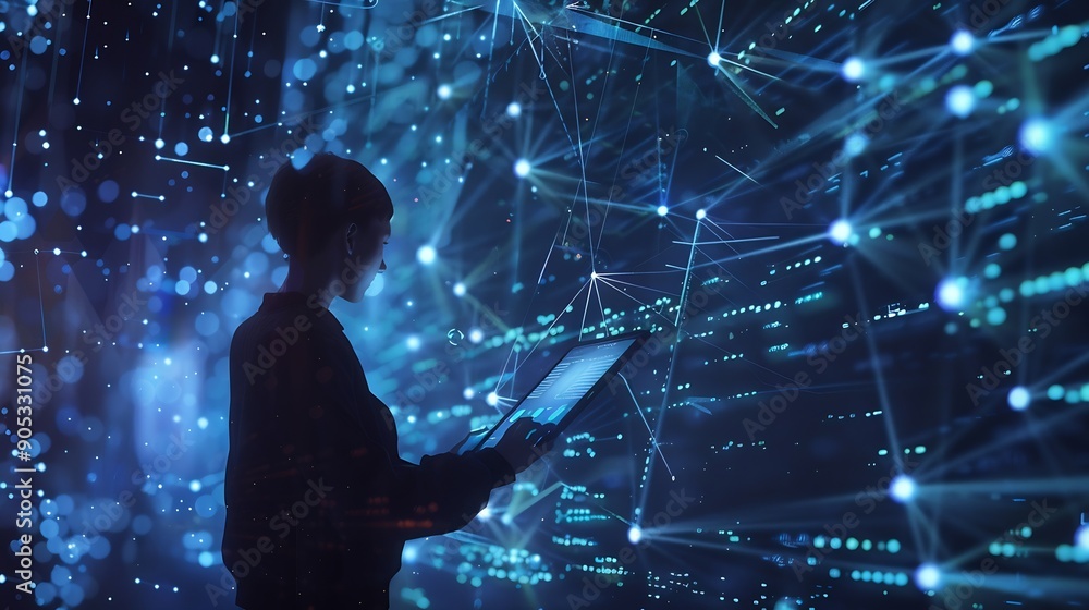 Aufkleber Data science digital technology big data management concept Computer programmer software engineer using digital tablet with internet network connection software technology and developm : Generative AI