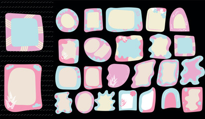 Hand drawn multicolored psychedelic retro textbox for social media. Trendy graphic template of curved frame . groovy style . Vector illustration