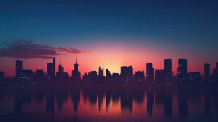 Obraz premium Serene Evening Silhouette: Urban Cityscape in Twilight Colors