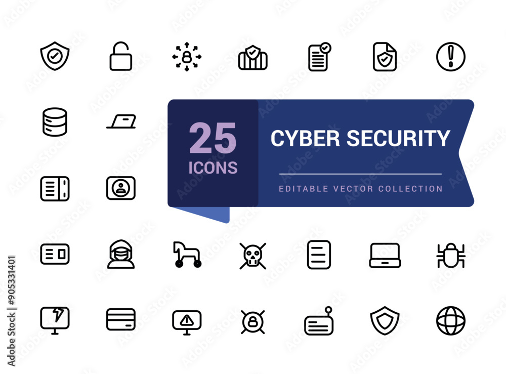 Poster set of cyber security web icons in line style. related to guard, password, safety, key, shield. mini