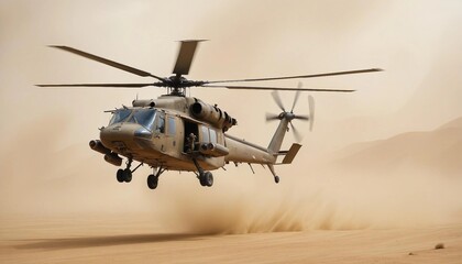 A military helicopter flies low over a snowy mountain pass in a snowstorm. Two soldiers  disembark into the deep snow, quickly setting up a perimeter as heavy snow and dark clouds surround them.
