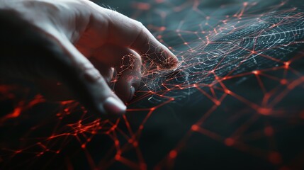 Hand touching abstract network circle technology structure Innovation networking future worldwide global concept : Generative AI