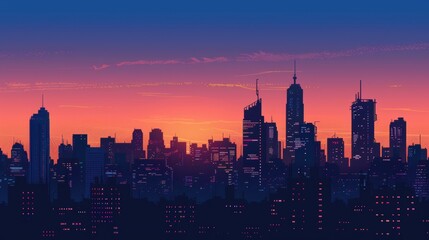 Fototapeta premium Twilight Silhouette of Vibrant Cityscape with Dazzling Evening Hues