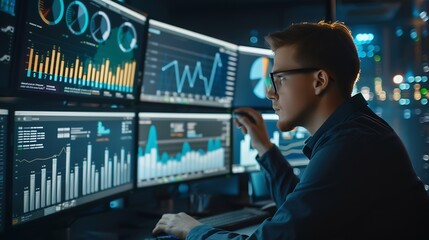 Analysts use computers to analyze statistical data to improve targeted digital online marketing strategies for a business advantage Data Science Software Developer : Generative AI