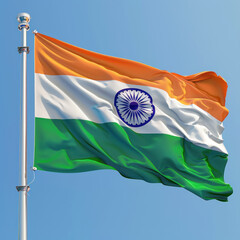 Indian national tricolor flag waving on sky background