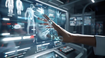 Medical worker touch virtual medical revolution and advance of technology Artificial IntelligenceAI Deep Learning for medical researchTransformation of innovation and technology for fu : Generative AI