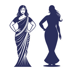 Women's saree fashion dress silhouettes isolated on a white background Vector illustrations design set