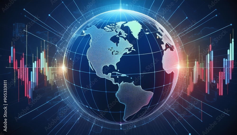 Aufkleber high-tech digital representation of the world with dynamic financial market data and graphical indic